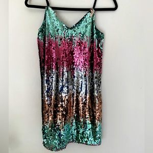 Express Sequin colorful mini spaghetti strap dress - xs